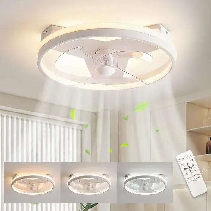 Ventilateur de Plafond avec Lumière LED 40 cm Plafonnier Silencieux Dimmable Télécommande pour Salle à Manger et Salon