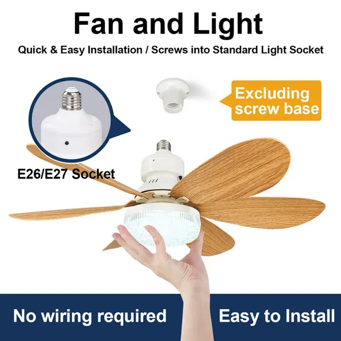 Ventilateur de Plafond avec Lumière LED 40W E27 Télécommande Réglable 6 Pales Silencieux3 Vitesses & 3 Températures de Couleur