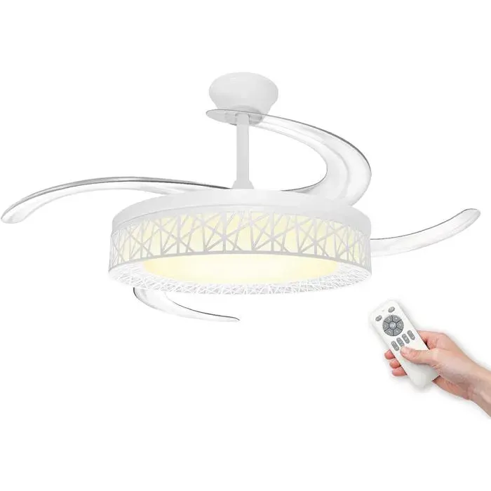 Ventilateur De Plafond Avec Lumière Led 40WMoteur Dc 32WØ 109CmCctRéglable4100Lm4 Pales Rétractables6 Vitesses Silencieux