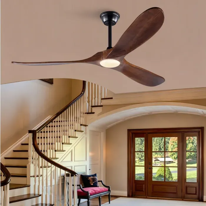 Ventilateur de plafond avec lumière LED – 60 pouces – télécommande – 3 pales en bois – noir et noyer – moteur DC réversible