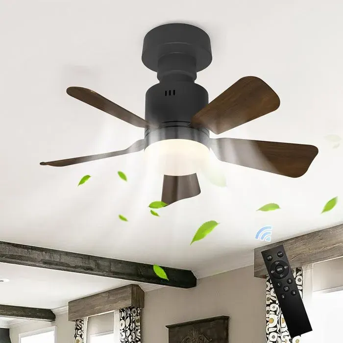 Ventilateur de Plafond avec Lumière LED Dimmable Plafonnier à Visser Douille E27 45 cm Couleur Noyer