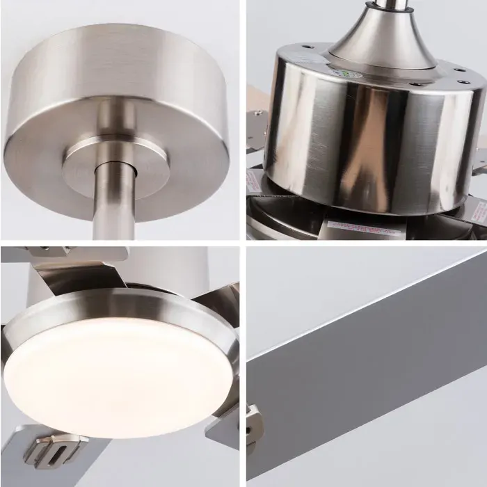 Ventilateur de plafond avec lumière LED dimmable télécommande moteur DC réversible 6 vitesses finition nickel 52 pouces ORVRYN