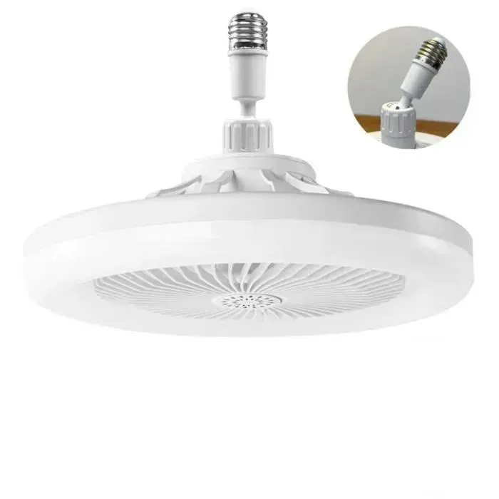 Ventilateur de plafond avec lumière LED E27 26 cm — silencieux variateur 3 vitesses télécommande (blanc)