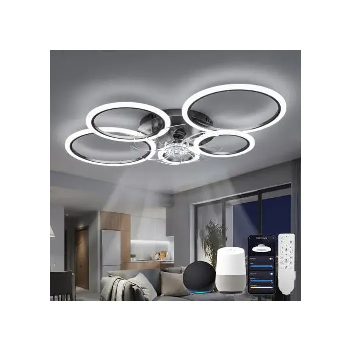 Ventilateur de Plafond avec Lumière LED et Télécommande - 100 cm 6 Vitesses Noir Dimmable Silencieux
