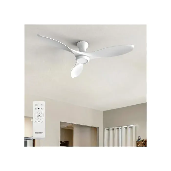 Ventilateur de Plafond avec Lumière LED et Télécommande - 132 cm 6 Vitesses Blanc Dimmable Silencieux