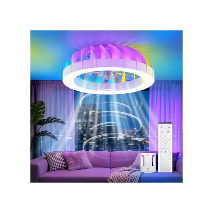 Ventilateur de Plafond avec Lumière LED et Télécommande - 46 cm 6 Vitesses Blanc Dimmable Silencieux