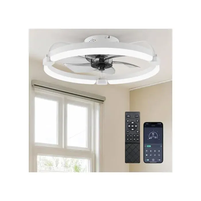 Ventilateur de Plafond avec Lumière LED et Télécommande - 50 cm 6 Vitesses Blanc Dimmable Silencieux