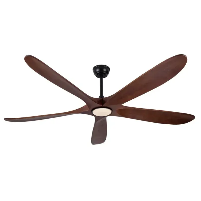 Ventilateur de plafond avec lumière LED intégrée 5 pales en bois 6 vitesses télécommande minuterie FOLYNA