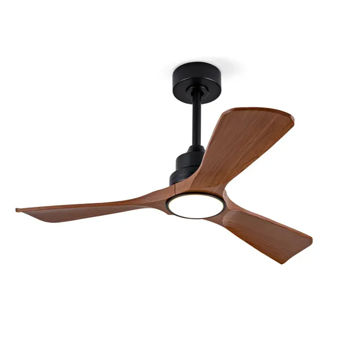 Ventilateur de plafond avec lumière LED moteur DC réversible pales ABS mémoire noir et noyer foncé