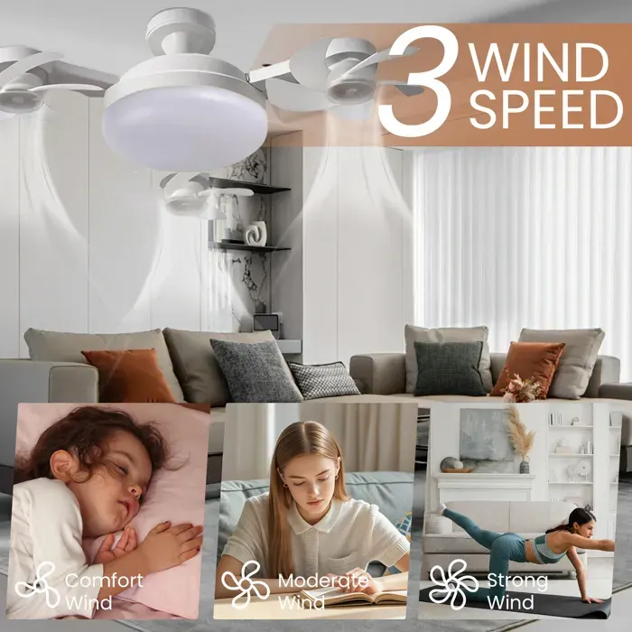 Ventilateur de Plafond avec Lumière LED Télécommande 3 Vitesses 3 Températures (3000K-6500K) E27 60W 50cm - Blanc