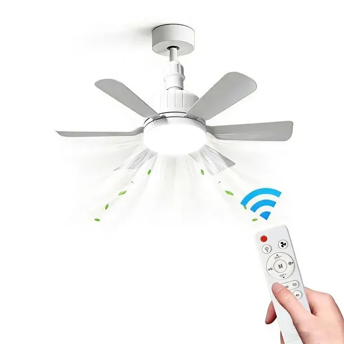 Ventilateur de Plafond avec Lumière LED Télécommandé – 6 Pales Blanc – Silencieux – 3 Vitesses + 3 Températures de Couleur