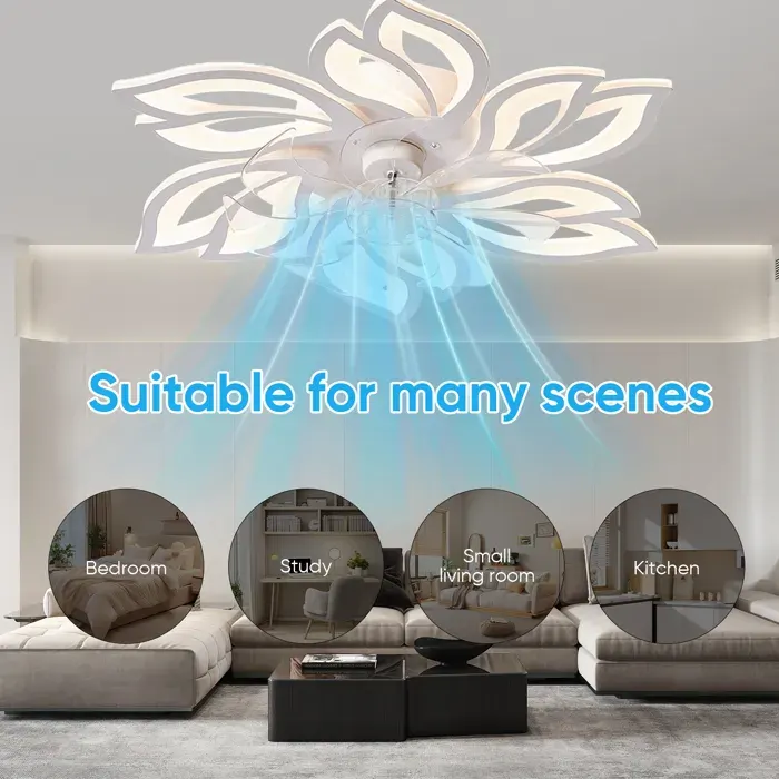 Ventilateur de Plafond avec Lumière LED Télécommande + Application Bluetooth 6 Vitesses Diamètre 65cm pour Chambre Salon Blanc