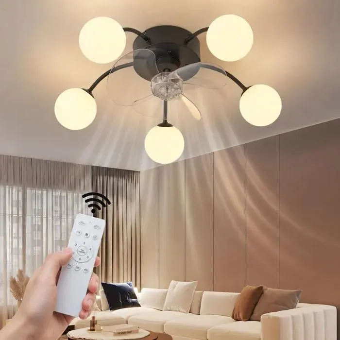 Ventilateur de plafond avec lumière NETTLIFE moteur DC silencieux 6 vitesses télécommande plafonnier moderne pour salon chambre
