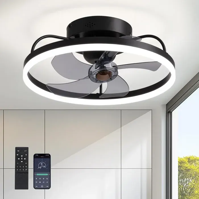 Ventilateur de plafond avec lumière noir 33cm – Ventilateur plafond silencieux télécommandé plafonnier ventilateur LED 4400 lumens