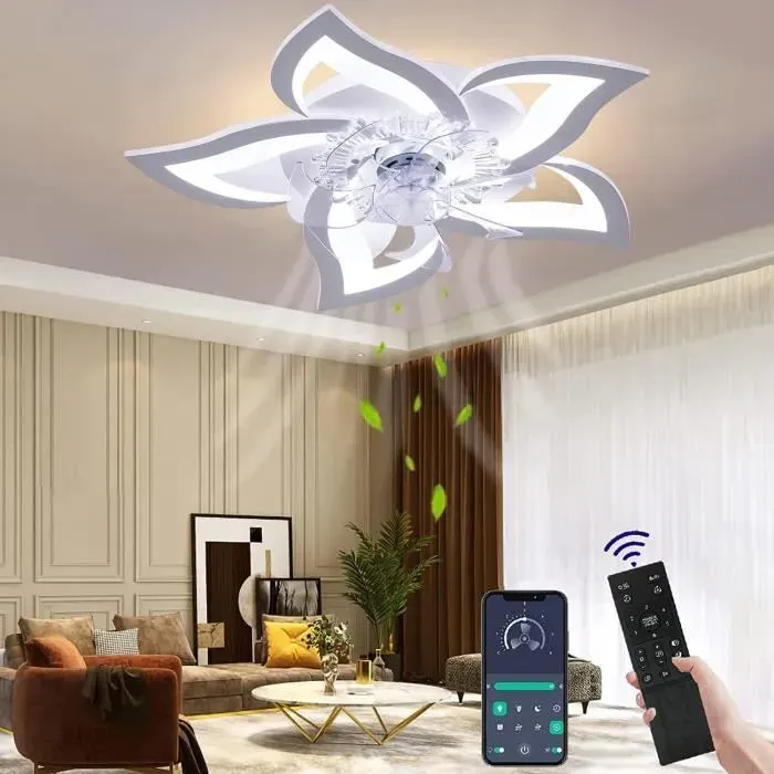 Ventilateur de plafond avec lumière plafonnier à ventilateur LED à intensité variable de plafond silencieux à 6 vitesses