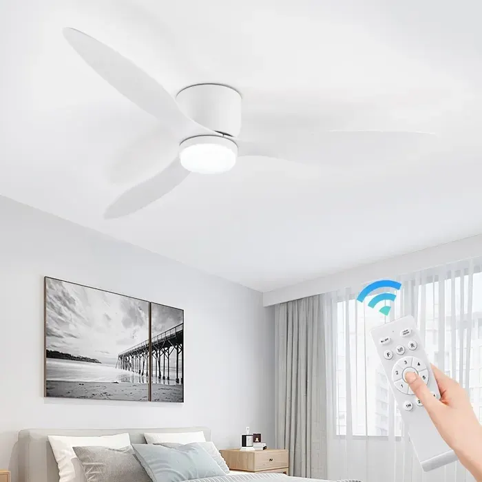 Ventilateur de plafond avec lumière - PRUMYA - 42 (107 cm) - 3 pales - Moteur DC - LED tricolore — coloris Blanche
