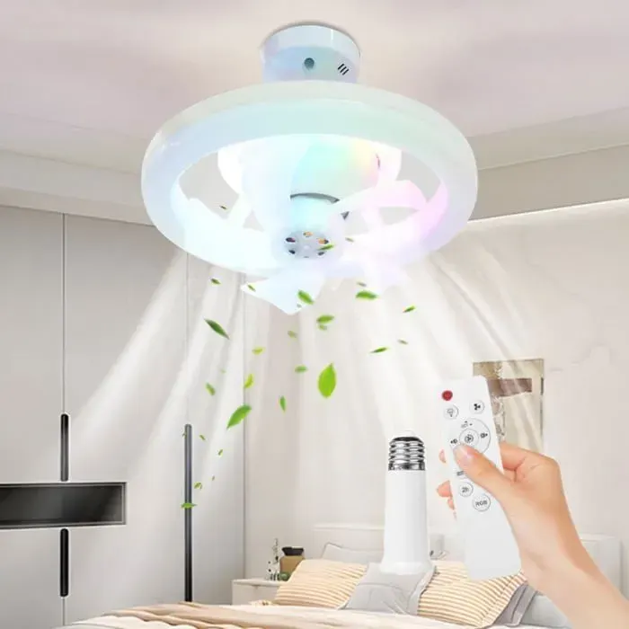 Ventilateur de plafond avec lumière télécommande ventilateur de plafond RGB avec douille E27 3 couleurs câble dextension