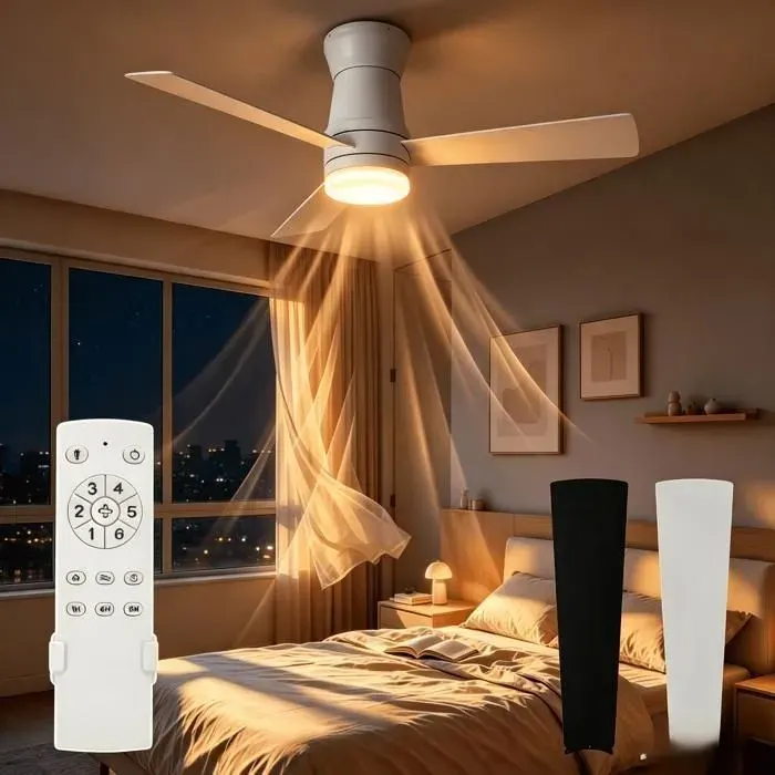 Ventilateur de plafond avec lumière ventilateur plafond silencieux éclairage modulable avec télécommande 3 pales blanc