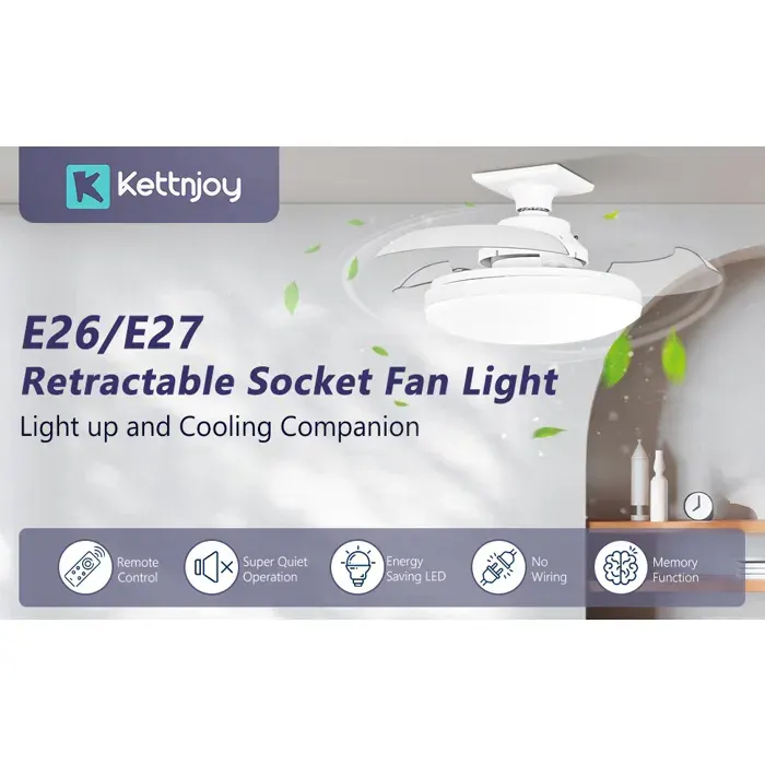 Ventilateur de plafond avec lumière - Virex - Pales rétractables - 3 températures de lumière - Télécommande incluse