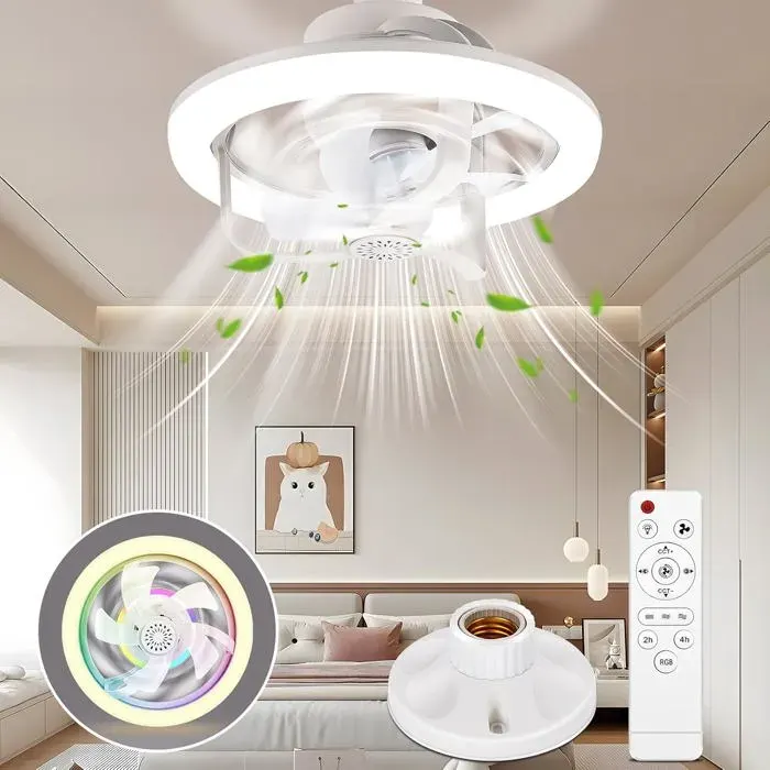 Ventilateur de Plafond avec LumiereRGB Ventilateurs Plafond avec Douille E27Lampe de VentilateurAmpoule Ventilateur (28cm*18cm)