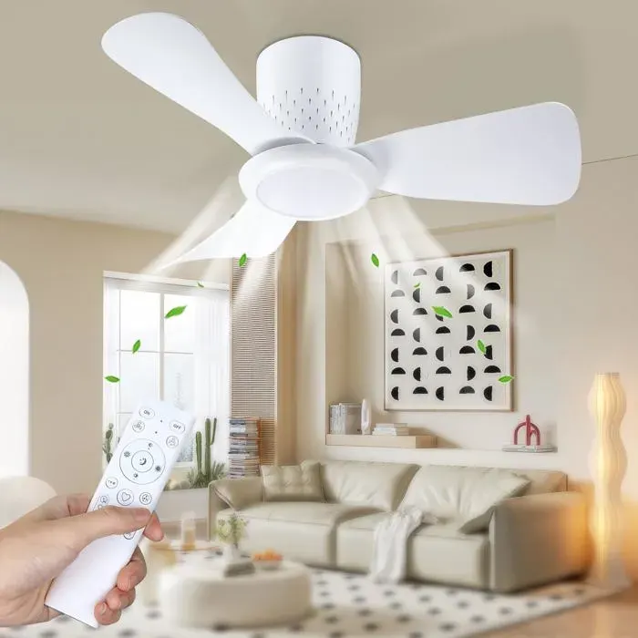 Ventilateur de Plafond avec Lumières et Télécommande - Moteur DC LED 71cm 15W Silencieux 3 Pales Chambre Salon Salle à Manger