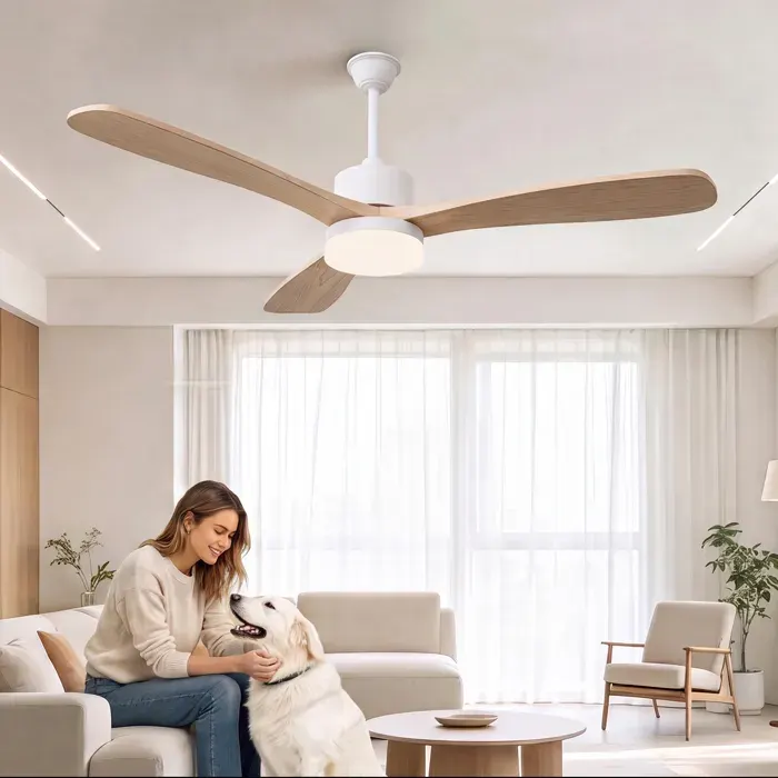 Ventilateur de Plafond avec Lumières Silencieux Ø107 cm - 3 Pales - 6 Vitesses - Télécommande - LED Réglable - Pales en Bois Massif
