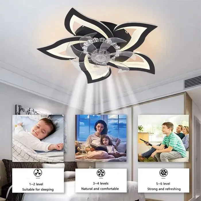 Ventilateur de plafond avec lumières télécommande 3 températures de couleur ventilateur à 6 vitesses avec éclairage (noir) 69CM