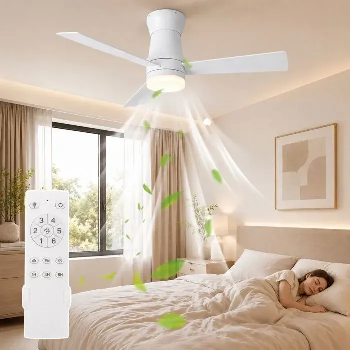 Ventilateur de Plafond avec LumièreVentilateur suspendu 3 pales3 Couleurs 3000-6500K Réglage de vitesseFonction minuterieBlanc