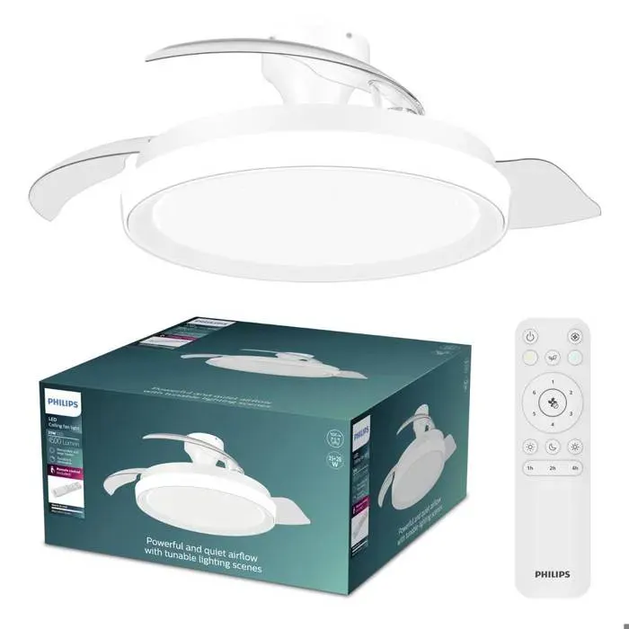 Ventilateur de plafond avec luminaire LED - PHILIPS LED - Bliss - 28 W - Moteur DC silencieux - LED dimmable couleur réglable