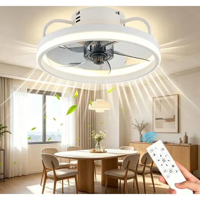 Ventilateur de plafond avec télécommande - 6 vitesses - 3 couleur - Minuterie - Ventilateur plafond LED Silencieux-33 cm55 Wblanc