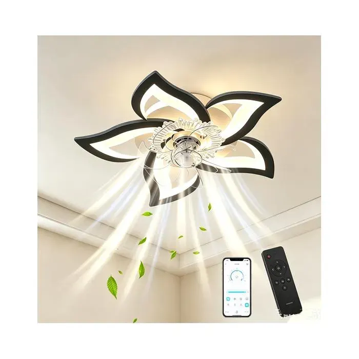 Ventilateur de Plafond - avec télécommande - 6 vitesses Fan Silencieux et LED lumière réglable - Minuterie -Design Moderne en Fleur