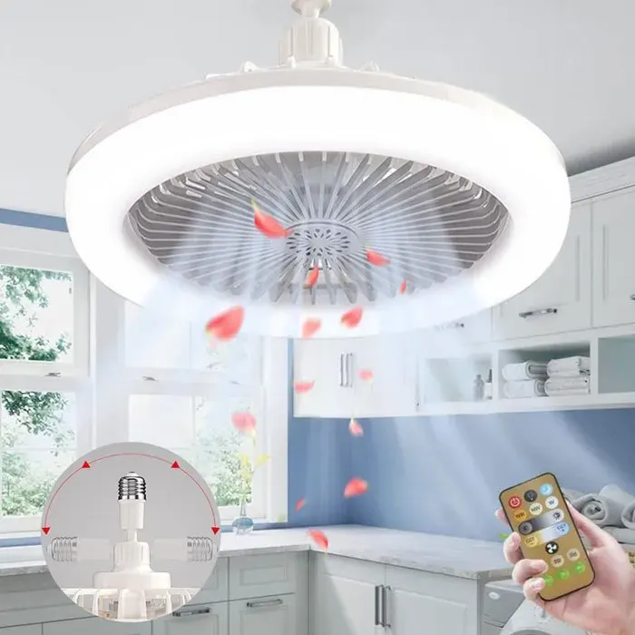 Ventilateur de plafond avec Télécommande E27 à LED Fan Plafonnier Moderne Dimmable éclairage Silencieux - pour Chambre Salon