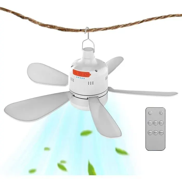 Ventilateur de plafond avec télécommandebatterie longue durée chargement USB et vitesse réglable pour terrasses tentes et