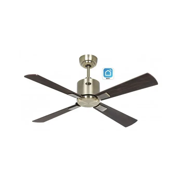 Ventilateur de plafond avec WiFi CasaFan 944111W ECO NEO III 103 cm moteur en laiton antique/pales réversibles en noyer et cerisier