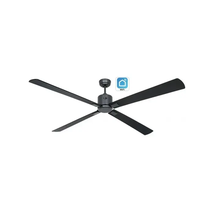 Ventilateur de plafond avec WiFi CasaFan ECO NEO III 180 cm 952410W moteur noir / pales réversibles noir et teck