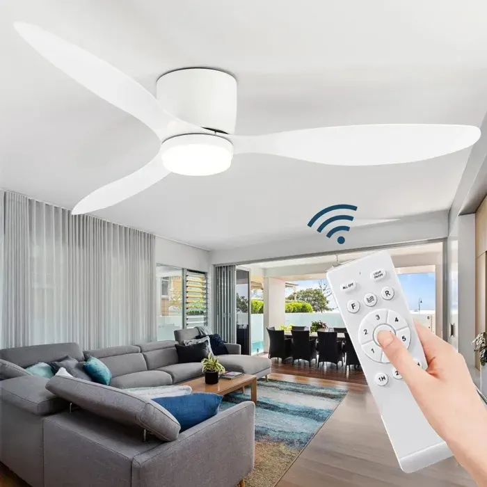 Ventilateur de Plafond Bas 42 Pouces – Blanc - 6 Vitesses – Lumière LED 3 Couleurs – Télécommande – Silencieux – Pour Salon/Chambre