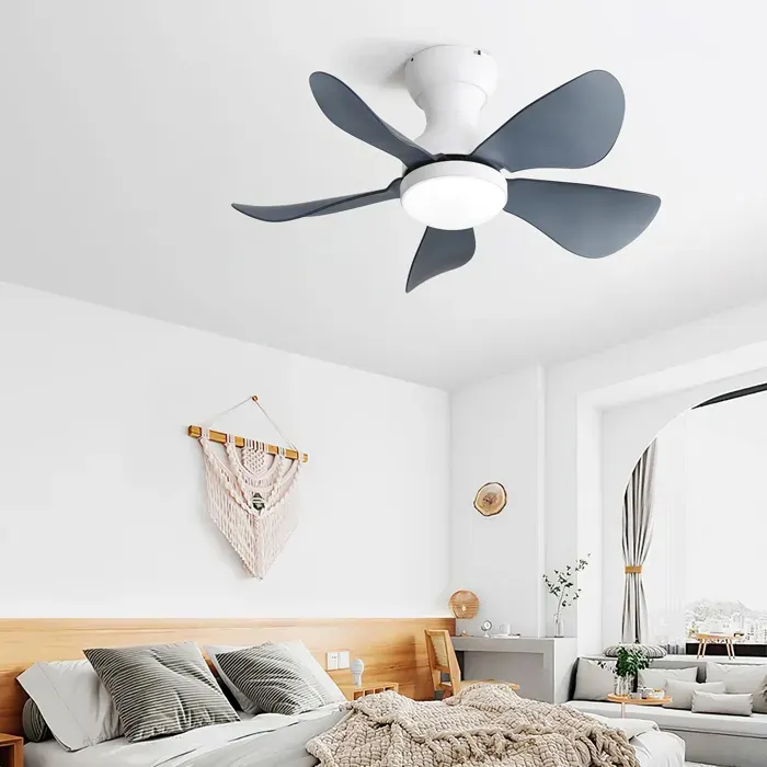 Ventilateur de plafond blanc 29 pouces avec montage à flush 5 ailes ABS transparentes 18W éclairage LED dimmable intégré