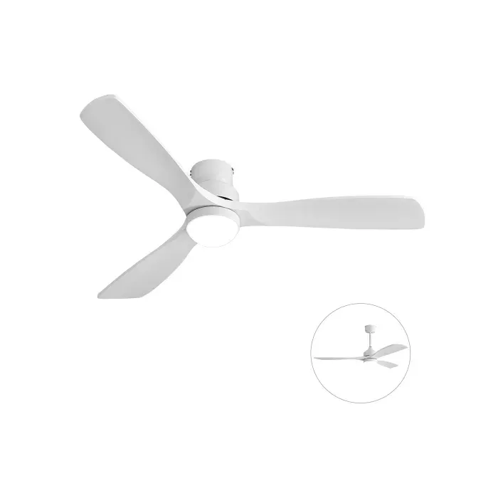 Ventilateur de plafond blanc 52 pouces avec lumière moteur DC fonctionnement silencieux 6 vitesses 3 pal VENTILATEUR DE PLAFOND