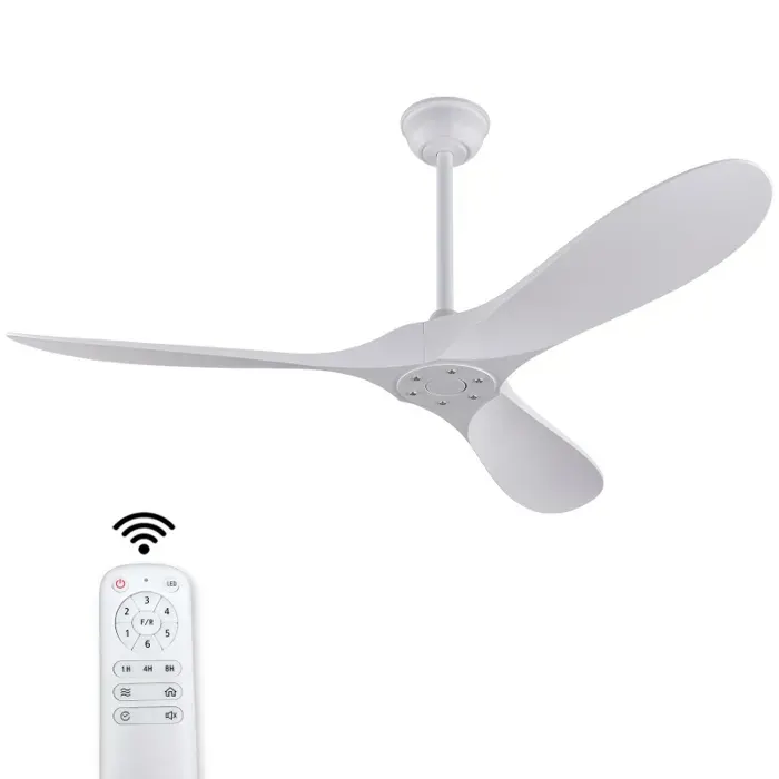 Ventilateur de plafond blanc 52 sans lumière télécommande moteur CC réversible minuterie moderne pour chambre salon terrass