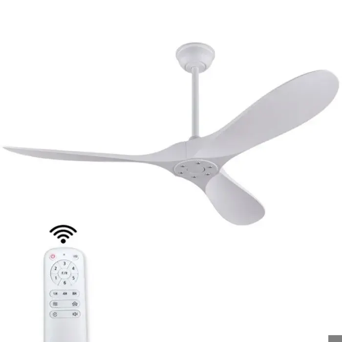 Ventilateur de Plafond Blanc 60 sans Lumière avec Télécommande Moteur DC Réversible Silencieux pour Salon VENTILATEUR DE PLAFOND