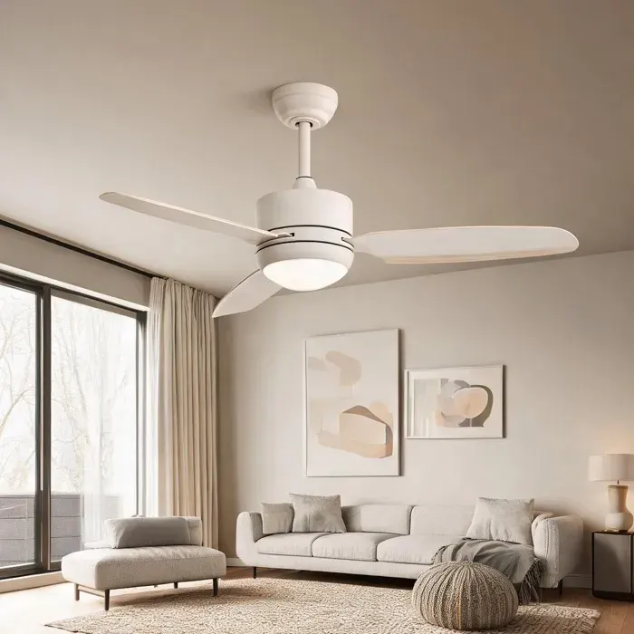 Ventilateur de plafond blanc cassé 116 cm avec lumière LED ABS télécommande 6 vitesses