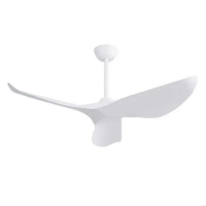 Ventilateur de plafond blanc sans lumière à 3 pales ABS courbes silencieux télécommandé design minimaliste pour salon chambre