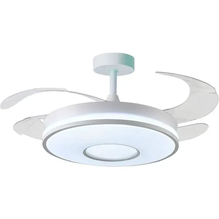 Ventilateur de Plafond BlancMoteur DC SilencieuxPales RétractablesLumière LED 36 W 3 TempératuresTélécommandeMode HiverModerne