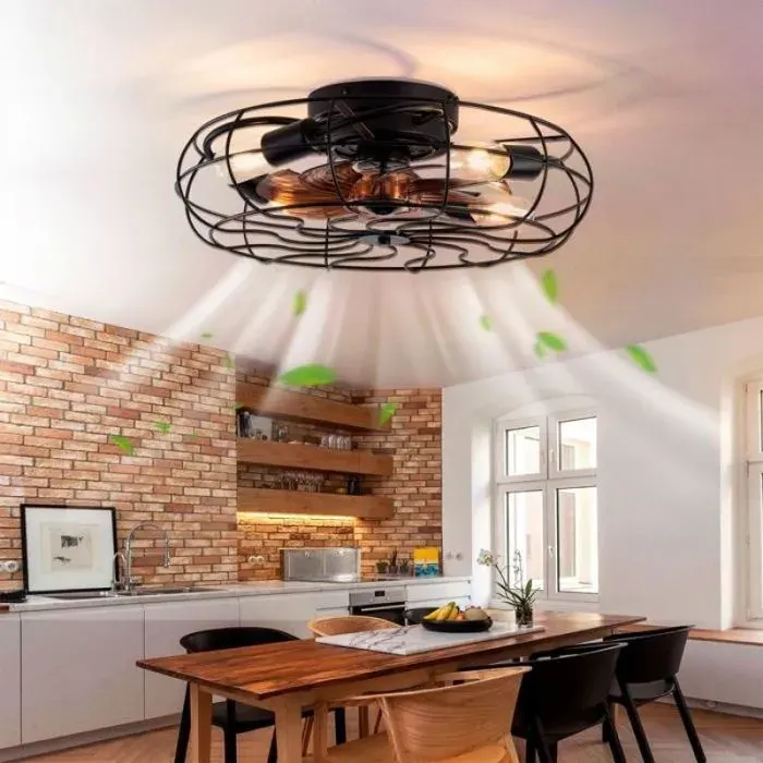 Ventilateur de plafond cage à profil bas19 poucesavec éclairagetélécommandemoteur réversible 6 vitessesindustriel