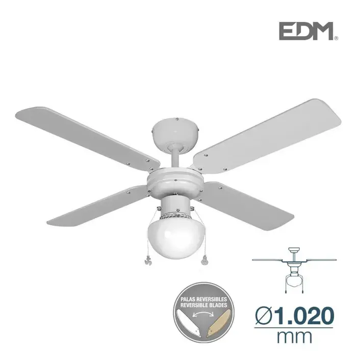 Ventilateur de plafond CARIBE 50W 85cm blanc 1xE27 60W EDM 33800