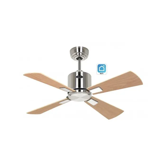 Ventilateur de plafond CasaFan 942021W ECO NEO III 92 cm avec WIFI moteur chromé brossé / pales réversibles en hêtre et érable