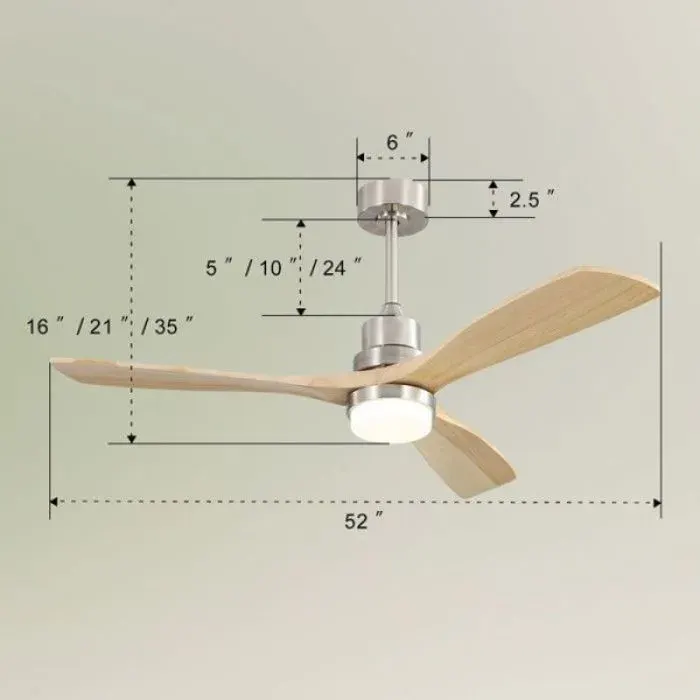 Ventilateur de plafond complet 132 cm à pales bois éclairage moteur CC réversible 6 vitesses et télécommande incluse