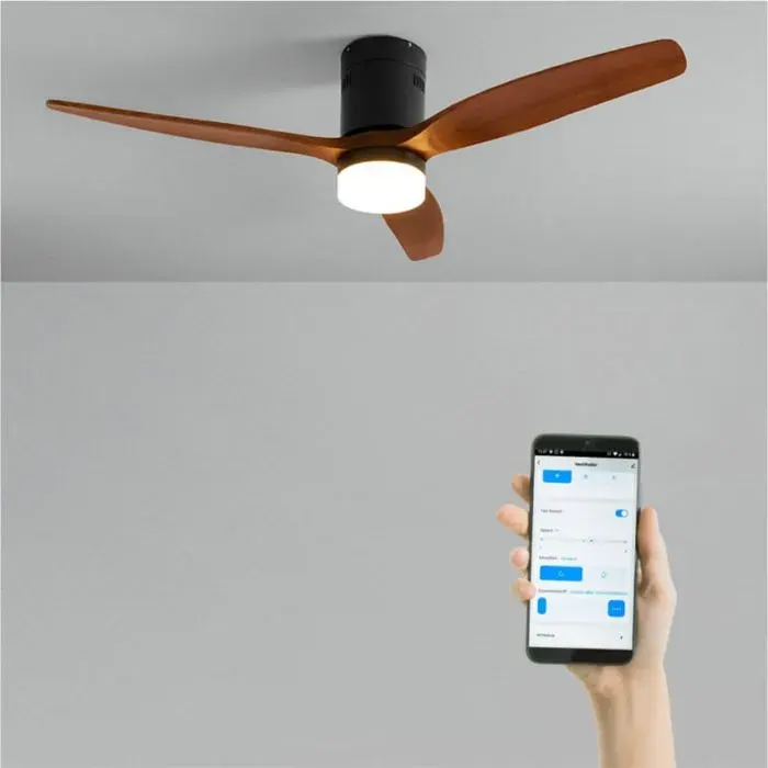 Ventilateur de plafond - Create - Avec lumière - Ø132cm - Noir / Effet bois foncé - WIFI + Télécommande