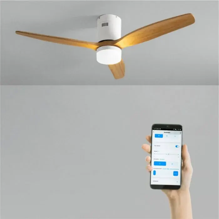 Ventilateur de plafond - Create - Avec lumière - Silencieux - Ø132cm - Blanc/Effet bois clair