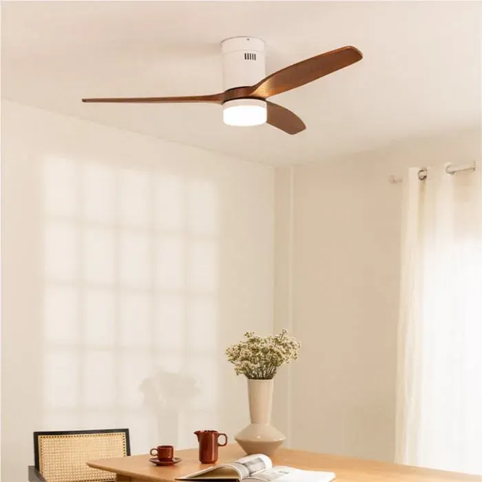 Ventilateur de plafond - Create - Avec lumière - Silencieux - Ø132cm - Blanc/Effet bois foncé